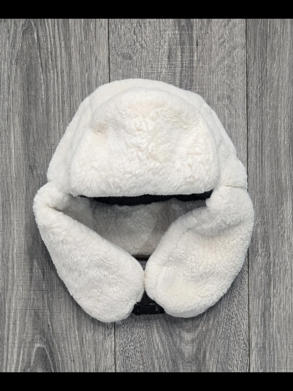 White Faux Fur Trapper Hat Ear Flap Aviator Winter Ski Cap Y2K One Size.